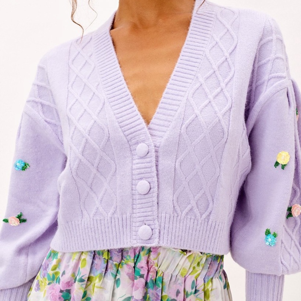 NEW For Love and Lemons Sutton Cardigan - Lavender - Picture 4 of 4